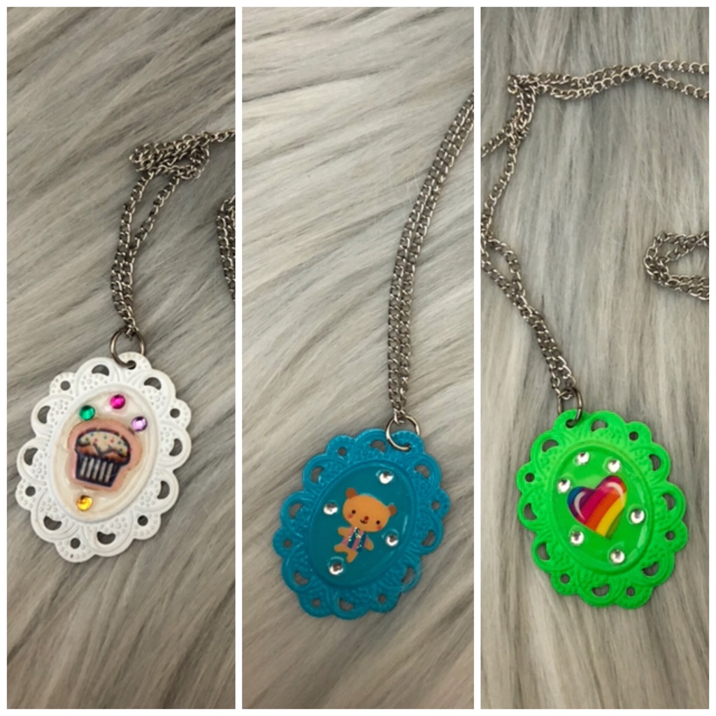Choice Of Neon Frame Cupcake, Bear, Heart Necklace